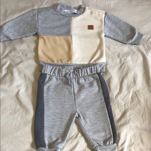 Rachel Zoe Kids Neutral Colorblock Sweatshirt & Joggers - Gray, Cream, Tan